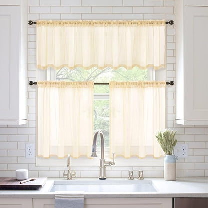 MIULEE 2 Panels Kitchen Tiers Half Window Sheer Curtains Rod Pocket Voile Drapes for Kitchen Bathroom Small Windows 29 by 24 Inch Cream Beige