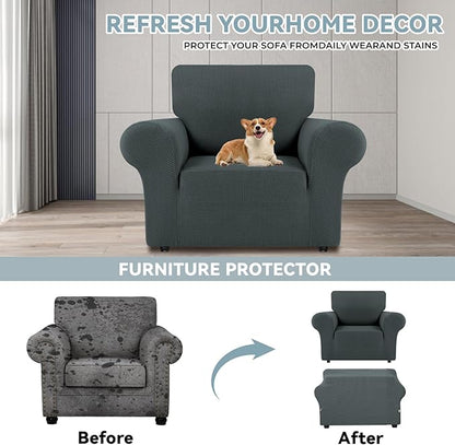 LURKA Stretch Chair Sofa Slipcovers 1 Piece Couch Covers for Sofa Furniture Protector Full Sofa Covers with Elastic Bottom for Kids and Dog (Small, Grey)