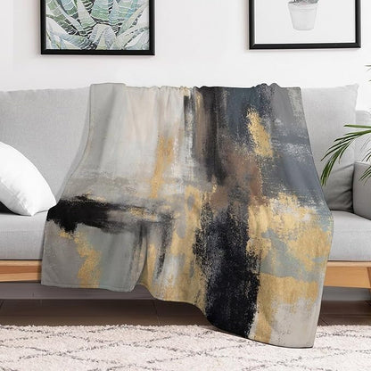 Fashion Gradient Blanket, Modern Abstract Baroque Glod Grey Painting Strokes Pattern Soft Warm Cozy Plush Flannel Covers for Livingroom Bedroom Couch Chair Camping Travel Home Decor Tapestry 40x50in