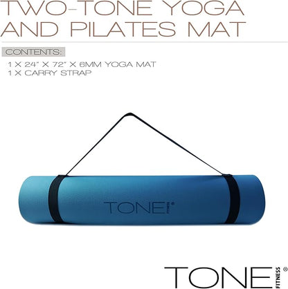 TONE Fitness Yoga Mat 1/4" Thick Non Slip Exercise & Pilates Mat for Home Workouts with Carrying Strap | Multiple Options