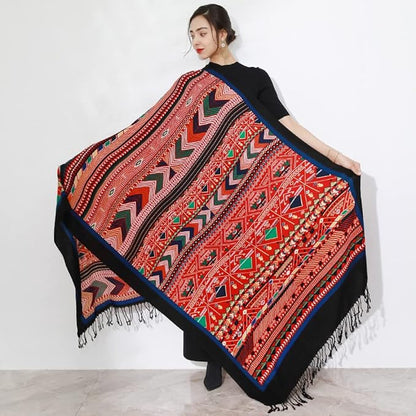 DANA XU 100% Merino Wool Pashmina Shawl for Women 96"x43", Oversized Cashmere Wrap with Tassels, Floral Travel Blanket Cape