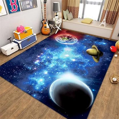 Modern Universe Planets Area Rugs 3x5 Feet for Bedroom Kids Room Soft Non Skid Living Room Floor Mats Modern Machine Washable Carpets