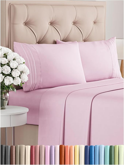 Queen Size 4 Piece Sheet Set - Comfy Breathable & Cooling Bed Sheets Set - Hotel Luxury Bedding for Women, Men, Kids, Teens, Boys & Girls - Deep Pockets, Soft and Wrinkle Free - Oeko-Tex - Light Pink