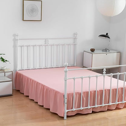 Bed Skirt Queen Size Ruffled Bed Skirts with Split Corners, 16 Inch Drop Dust Ruffle Bed Skirt with Platform,16 Inch, Peach, Queen Size