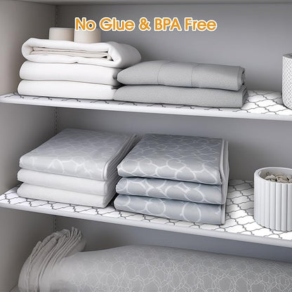 Shelf and Drawer Liner for Kitchen Cabinets Non-Adhesive, Strong Grip Non-Slip Thickened Cabinet Liners for Shelves, Waterproof Mats for Dresser Cupboard, White/Gray, 12 in x 10 Feet