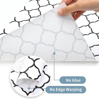 Shelf Drawer Liners for Kitchen Cabinets 11.8 x 118 Inches Non Adhesive Drawer Liner Thickened Refrigerator Liner Black Quatrefoil Strong Non-Slip Paper for Tool Box with Knife and Tape Measure