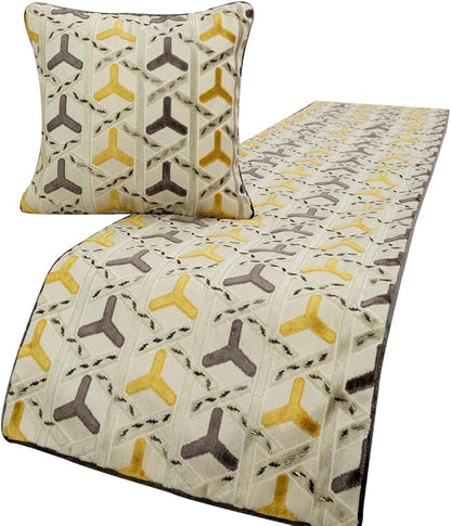 The HomeCentric King/Queen/Twin Grey & Yellow Designer Queen 74"x18" Bed Runner with 2 Pillow Cover, Beaded Bed Scarf on Velvet Fabric - Tripod