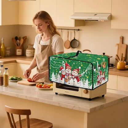 Air Fryer Toaster Oven Cover Fabric Convection Oven Cover with Pockets, Small Appliance Dust Protection for Christmas, L, 18.5 x 22.5 x 13 Inches, Snowman Guitar Musical Note Star Green