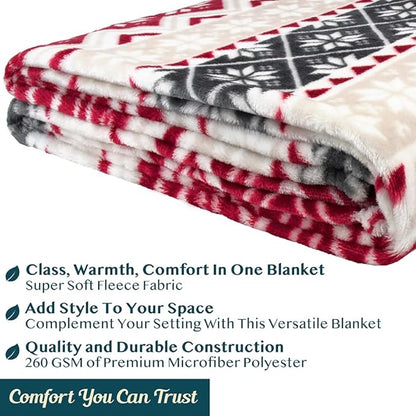 PAVILIA Christmas Throw Blanket | Holiday Christmas Red Fleece Blanket | Soft, Plush, Warm Winter Cabin Throw, 60x80 (Red Snowflakes)