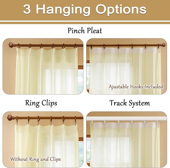 MAIHER Beige Pinch Pleated Curtains 100 Inches Long for Living Room Sheer Pleated Drapes with Ajustable Hooks Soft Touch Light Filtering Voile Curtains for Bedroom, Beige, 42" W x 100" L, 2 Panels