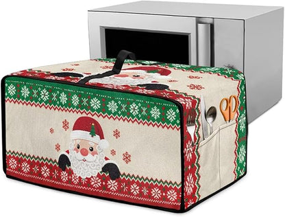 Christmas Countertop Convection Oven Cover Decorative Air Fryer Toaster Oven Dust Cover for Winter Holiday Home Kitchen Indoor Decor, M, Santa Claus Snowflake Red Green Beige