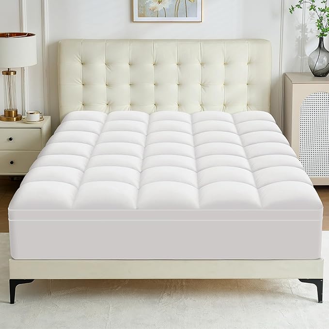 Twin XL Mattress Topper - Extra Thick Mattress Pad Cover - Pillow Top with Soft Breathable Spiral Fiber Filling, 8-21 Inch Deep Pocket, Cooling, White