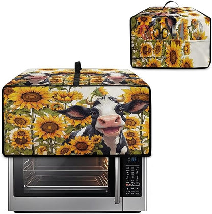 Countertop Convection Oven Cover Dust Protection Air Fryer Toaster Oven Covers with Side Pockets, for Home Kitchen Decor, S, 14.5 x 18.5 x 9 Inches, Cute Cow Sunflower