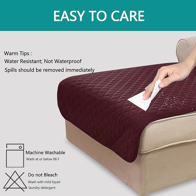 U-NICE HOME Sectional Couch Cover for Dogs Chaise Lounge Reversible Sofa Cover Furniture Protector Cover for Pets with Elastic Adjustable Strap (Chaise Lounge, Burgundy/Tan)