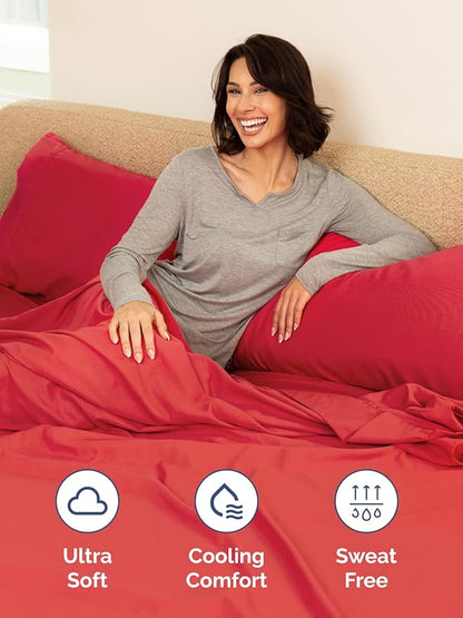 Extra Deep Pocket King Sheets - 4 Piece Breathable & Cooling Bed Sheets - Hotel Luxury Bed Sheet Set - Soft, Wrinkle Free & Comfy - Easily Fits Extra Deep Mattresses - Deep Pocket Red Sheets Set