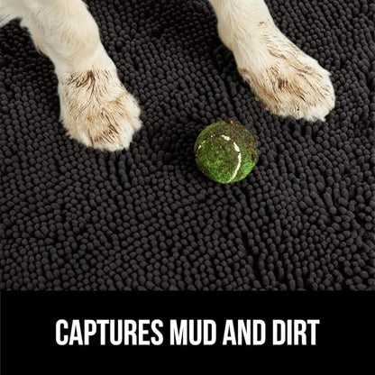 GORILLA GRIP SOAKSTOPPER Dog Door Mat, 48x30 Machine Washable Rug Absorbent Doormat Captures Moisture Mud Dirt, Quick Dry Soft Chenille Entryway Rugs Indoor Entrance Mats for Dog Paws, Black