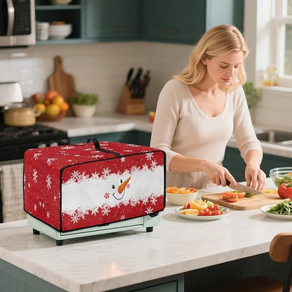 Christmas Countertop Convection Oven Cover Dust Protection Air Fryer Toaster Oven Covers for Home Kitchen Decorations 18.5 x 22.5 x 13 Inches, L, Snowman Face Snowflake Red White