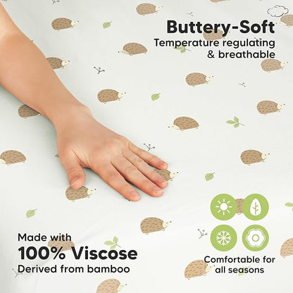 Pack and Play Sheets Fitted - 2-Pack Mini Crib Sheets for Pack N Play Mattress 38x26, Soft & Cozy, Neutral Toddler Playard Bedding, Snug Fitted Mini Baby Crib Mattress Cover Boy, Girl (Nibbles/Bruce)