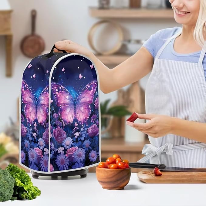 Talayituse Butterfly Rose Daisy Flower Print Blender Dust Cover, Fingerprint Protection Cover for Stand Mixer or Coffee Machine, Home Kitchen Appliance Covers for Stain Dust Resistant Supplies