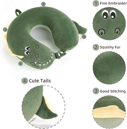 Niuniu Daddy Crocodile Kids Neck Pillow for Traveling, 100% Memory Foam Travel Pillow, Airplane Travel, Road Trip Essentials for Children Neck Support, Stop Head from Falling Forward to Sleep