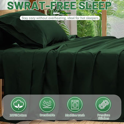 Extra Deep Pocket Queen Sheets 18-24 Inch 100% Egyptian Cotton 1000 Thread Count Sateen Weave Soft Breathable 4 Pieces（Queen,Forest Green）
