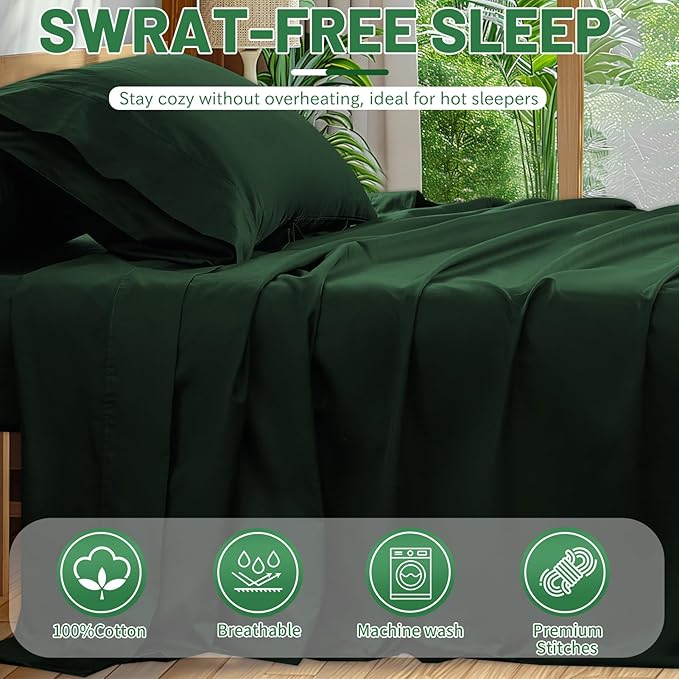 Extra Deep Pocket King Sheets 18-24 Inch 100% Egyptian Cotton 1000 Thread Count Sateen Weave Soft Breathable 4 Pieces（King，Forest Green）