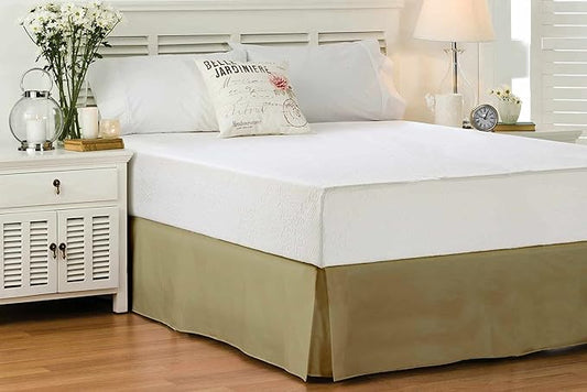 King Size Bed Skirt 600 TC Egyptian Cotton 21 Inch Drop Easy Fit - Bed Skirt for King 76x80 Inch Beds - Center & Corner Pleats, Taupe