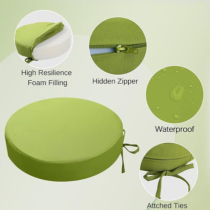 idee-home Outdoor Bistro Chair Cushions, 15”x15”x 3” Thick Outdoor Round Seat Cushions Set of 2 with Ties, Waterproof Round Patio Furniture for Garden
