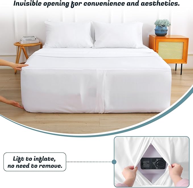 Extra Deep Pocket Full Sheet Set for Air Mattress, 6 Piece Air Bed Sheets Set with 18-24 Inches Depth, Soft & Breathable Inflatable Bed Sheet Set with Flat Sheet, Fitted Sheet and Pillowcases, White