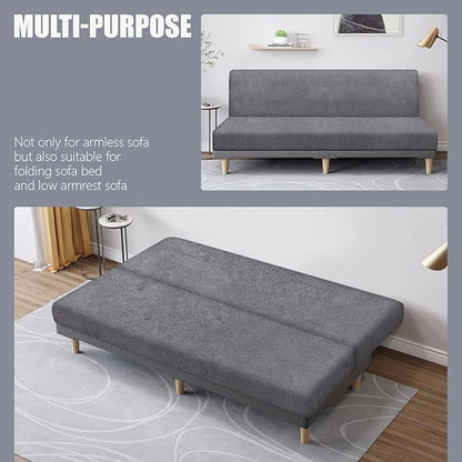 molasofa Leather Like Stretch Futon Slipcover Armless Futon Bed Sofa Cover Furniture Protector with Elastic Bottom, Soft and Washable Futon Cover for Sofa Bed Stay in Place（Larger，Light Grey）
