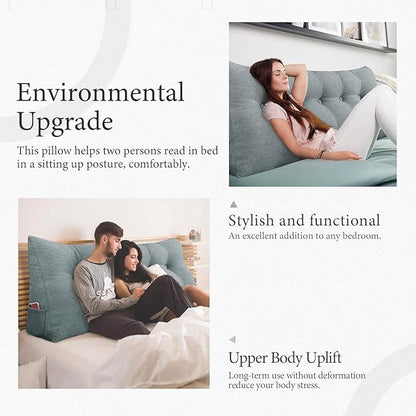 Wedge Headboard Pillow Dorm Room Reading Pillow Back Support for Sitting Up in Bed Bolster Lumbar Cushion Body Positioning Bedrest Gifts for Mom Cotton Linen 59in Gray Queen