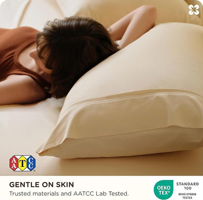 Bedsure Cooling Sheets Queen Size, Rayon Derived from Bamboo & Cotton Blend, GentleSoft, Breathable, Queen Sheet Set, Deep Pocket Up to 18 Inches, Hotel Luxury Bedding for Hot Sleepers, Beige
