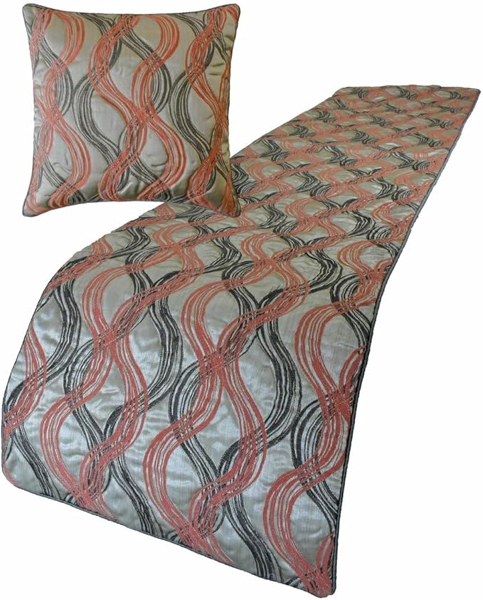 The HomeCentric King/Queen/Twin Orange Designer Full 68"x18" Bed Runner Without Pillow Cover, Swirls & Quilted Bed Scarf on Jacquard Fabric - Orange Twirls