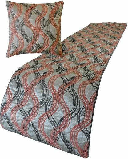 The HomeCentric King/Queen/Twin Orange Luxury CA King 86"x18" Bed Runner with One Pillow Cover, Swirls & Quilted Bed Scarf on Jacquard Fabric - Orange Twirls