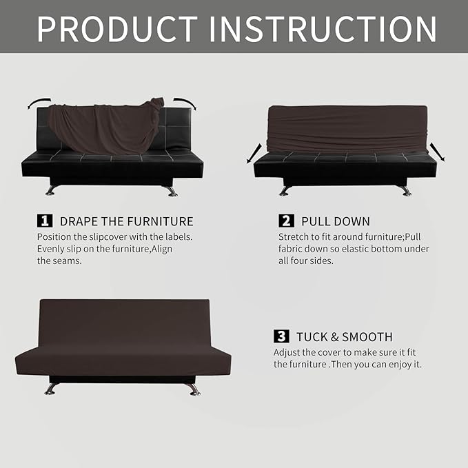Easy-Going Stretch Futon Slipcover Armless Sofa Cover Furniture Protector Without Armrests Slipcover Soft with Elastic Bottom for Kids, Spandex Jacquard Fabric Small Checks(futon,Chocolate)