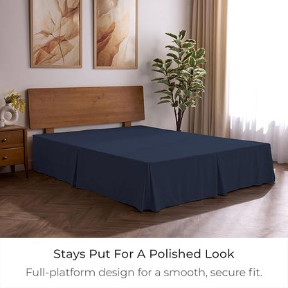 Mellanni Bed Skirt Twin XL Size - Bed Skirting - 15-Inch Tailored Drop Pleated Dust Ruffle - Hotel Luxury Bedding - Wrinkle, Fade, Stain Resistant - 1 Bedskirt (Twin XL, Navy Blue)