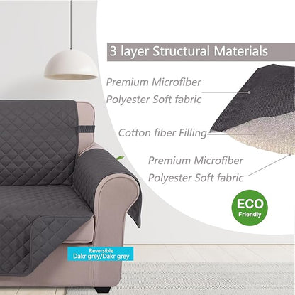 U-NICE HOME Recliner Chair Covers Reversible Chair Cover Pet Covers for Dogs with Elastic Straps Water Resistant Diamond Quilted (23''Recliner Small, Dark Grey/Dark Grey)