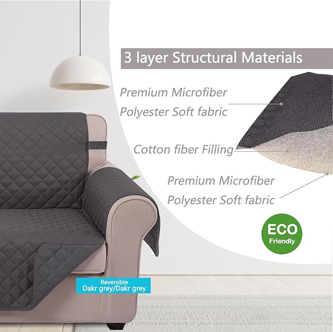 U-NICE HOME 4 Seater Sofa Cover 91 Inch Large Couch Covers for 4 Cushion Couch with Elastic Straps Water Resistant Furniture Protector Cover for Pets Cat (Sofa XX-Large, Dark Grey/Dark Grey)