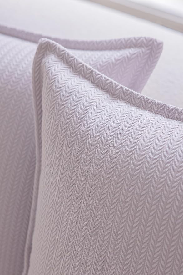 Set of 2 Cozy Striped Herringbone Flange Throw Pillow Covers, Aesthetic Embossed Pattern Pillow Covers for Couch and Bed - 20"x20", Languid Lavender