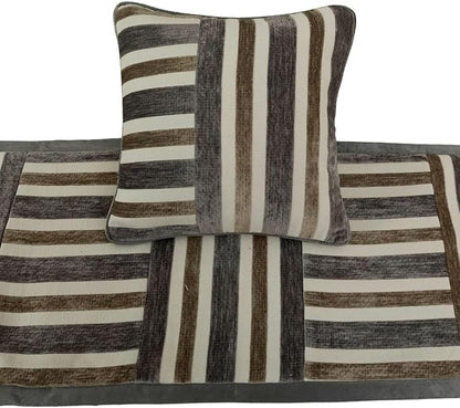 The HomeCentric King/Queen/Twin Beige & Grey Decorative Queen 74"x18" Bed Runner with 2 Pillow Cover, Patchwork Bed Scarf on Velvet Fabric - Striation