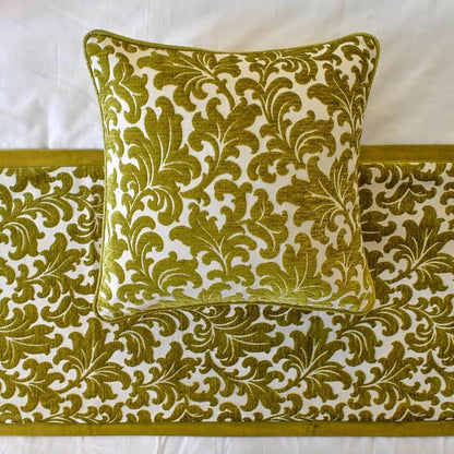 The HomeCentric King/Queen/Twin Chartreuse Designer King 90"x18" Bed Runner with 2 Pillow Cover, Velvet, Floral Pattern Bed Scarf on Velvet Fabric - Enchanted Chartreuse