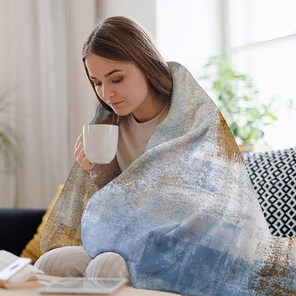 Abstract Gradient Blanket, Modern Fashion Art Blue Brown Painting Strokes Pattern Soft Warm Cozy Plush Flannel Covers for Livingroom Bedroom Couch Chair Camping Travel Home Decor Tapestry 60x80in