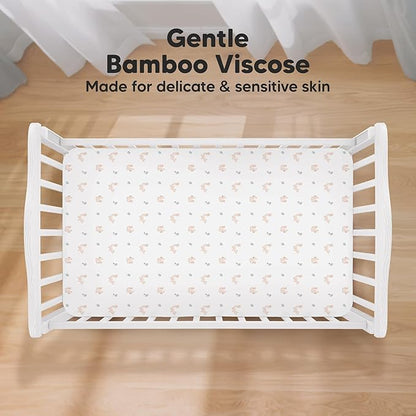 KeaBabies 2-Pack Baby Crib Sheets for Boys, Girls - 52x28 Viscose Derived from Bamboo Toddler Bed Sheets Neutral, Fitted Crib Mattress Cover for Standard Baby Bedding, Soft & Cozy(Nibbles/Bruce)