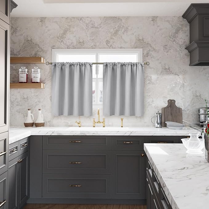 BGment Light Grey Short Curtains 36 Inches Length for Kithchen Window Over Sink - Small Half Window Drapes with Rod Pocket Darkening Privacy for Cafe Front Door Bathroom, 2 Panels, 29 x 36 Inch