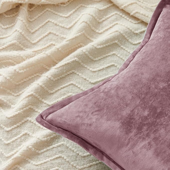 Luxurious Velvet Euro Shams Decorative Throw Pillow Covers 26x26 Set of 2 Solid Square Euro Pillow Shams for Sofa Couch Bedroom, Mauve