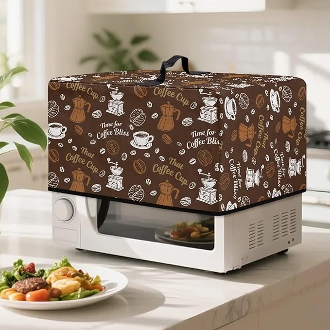 Microwave Oven Dust Cover, Coffee Heat-Resistant Waterproof Polyester Fabric Protection for Toaster Oven Air Fryer Dust Cover for Microwaves Ovens Machine Washable