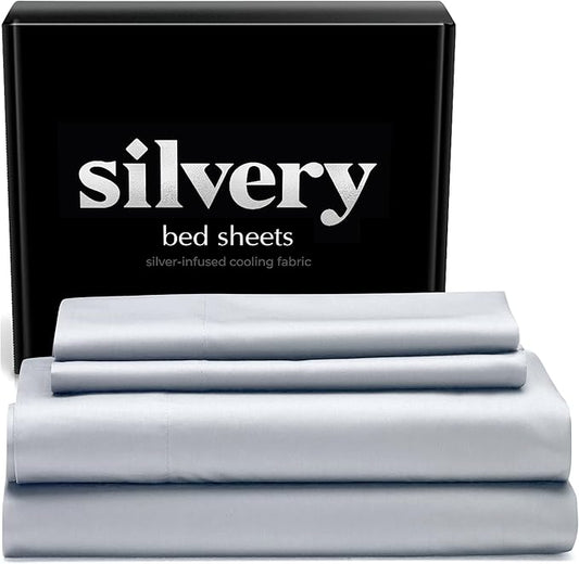 Silvery Silver Infused Bed Sheets Set - Award-Winning Self-Cooling Fabric with Self-Cleaning Silvery Technology™ That Stays Fresh 3X Longer for Hygienic Sleep (Gray, King)