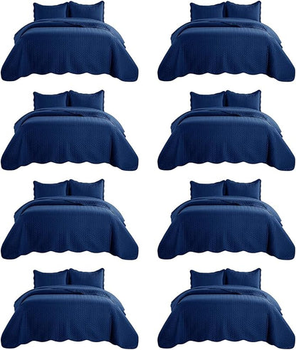 IR Imperial Rooms 8 Pack California King Quilt Bedding Set (118"x106") - Bulk Wholesale for Hotels, Guest Bedroom & Airbnbs - Lightweight Microfiber Reversible Embossed Quilts Bedspread (Navy)