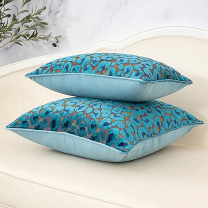Alerfa Blue Floral Throw Pillow Cover 20 x 20 Inch Cut Velvet Sqaure Luxury Decorative Pillow Cover for Couch Living Room Bedroom
