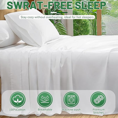 Extra Deep Pocket Queen Sheets 18-24 Inch 100% Egyptian Cotton 1000 Thread Count Sateen Weave Soft Breathable 4 Pieces（Queen,White）